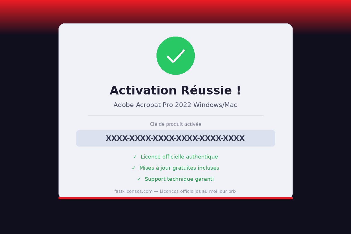 Activation réussie Adobe Acrobat Pro 2022 Windows/Mac — Licence officielle fast-licenses.com
