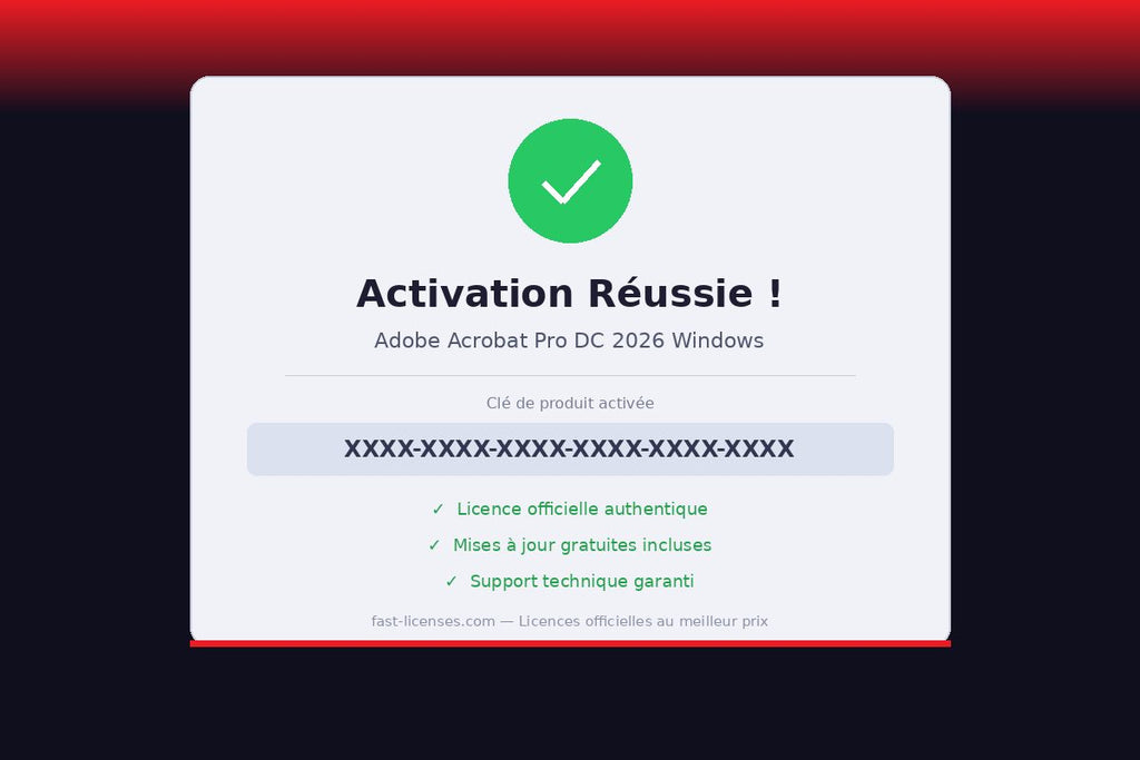 Activation réussie Adobe Acrobat Pro DC 2026 Windows — Licence officielle fast-licenses.com
