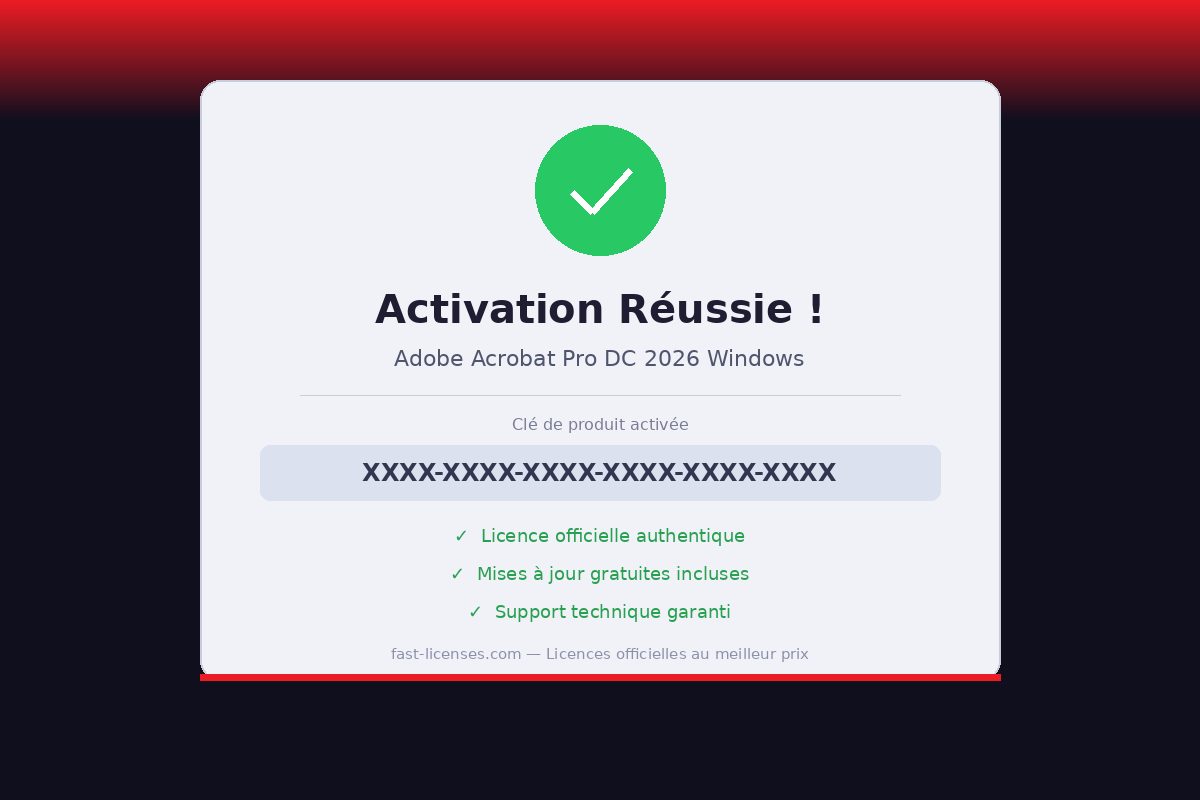 Activation réussie Adobe Acrobat Pro DC 2026 Windows — Licence officielle fast-licenses.com