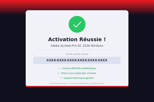 Activation réussie Adobe Acrobat Pro DC 2026 Windows — Licence officielle fast-licenses.com