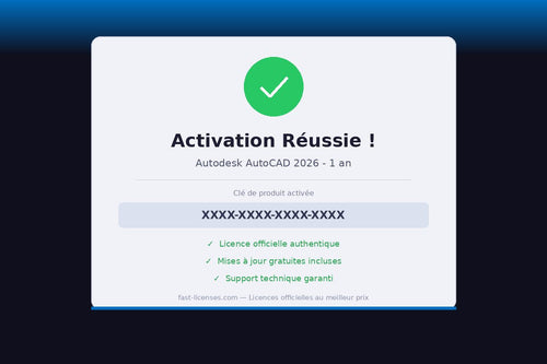 Activation réussie Autodesk AutoCAD 2026 - 1 an — Licence officielle fast-licenses.com