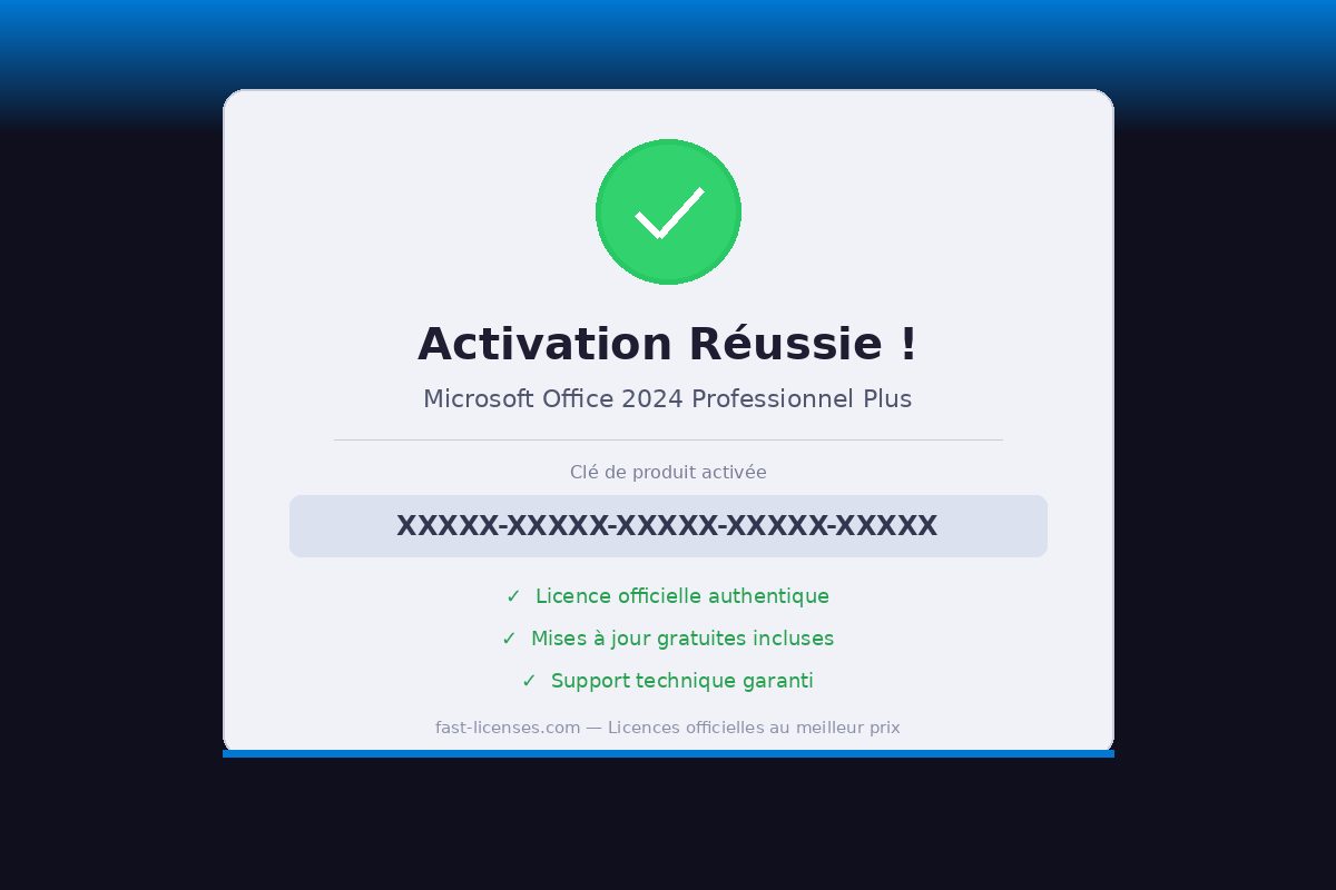 Activation réussie Microsoft Office 2024 Professionnel Plus — Licence officielle fast-licenses.com